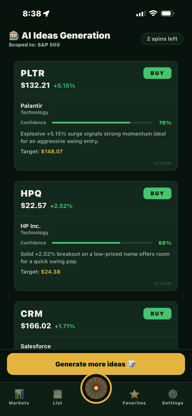 Lomow.ai AI-generated trade ideas
